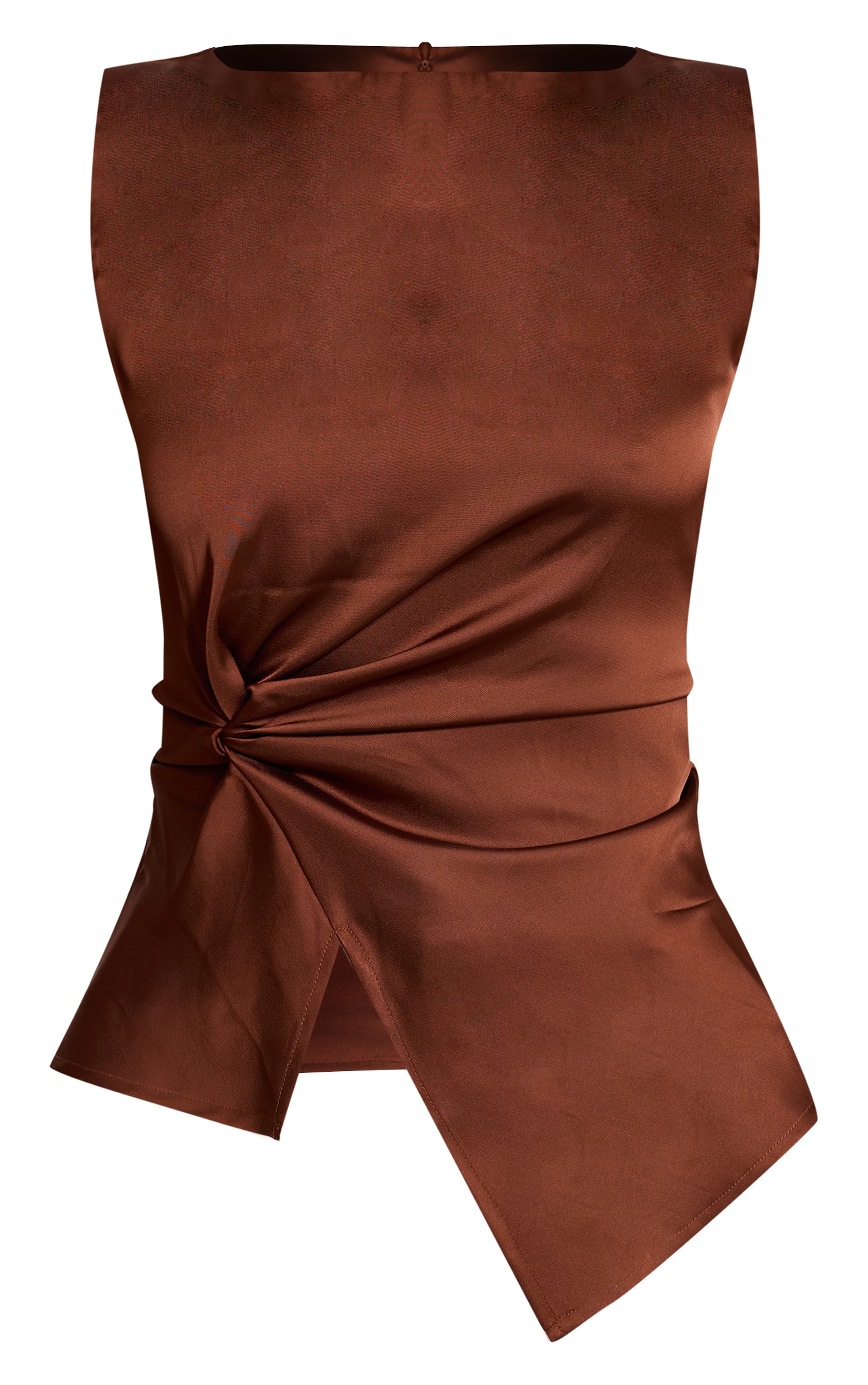 Brown Satin Twist Waist Long Top image 5