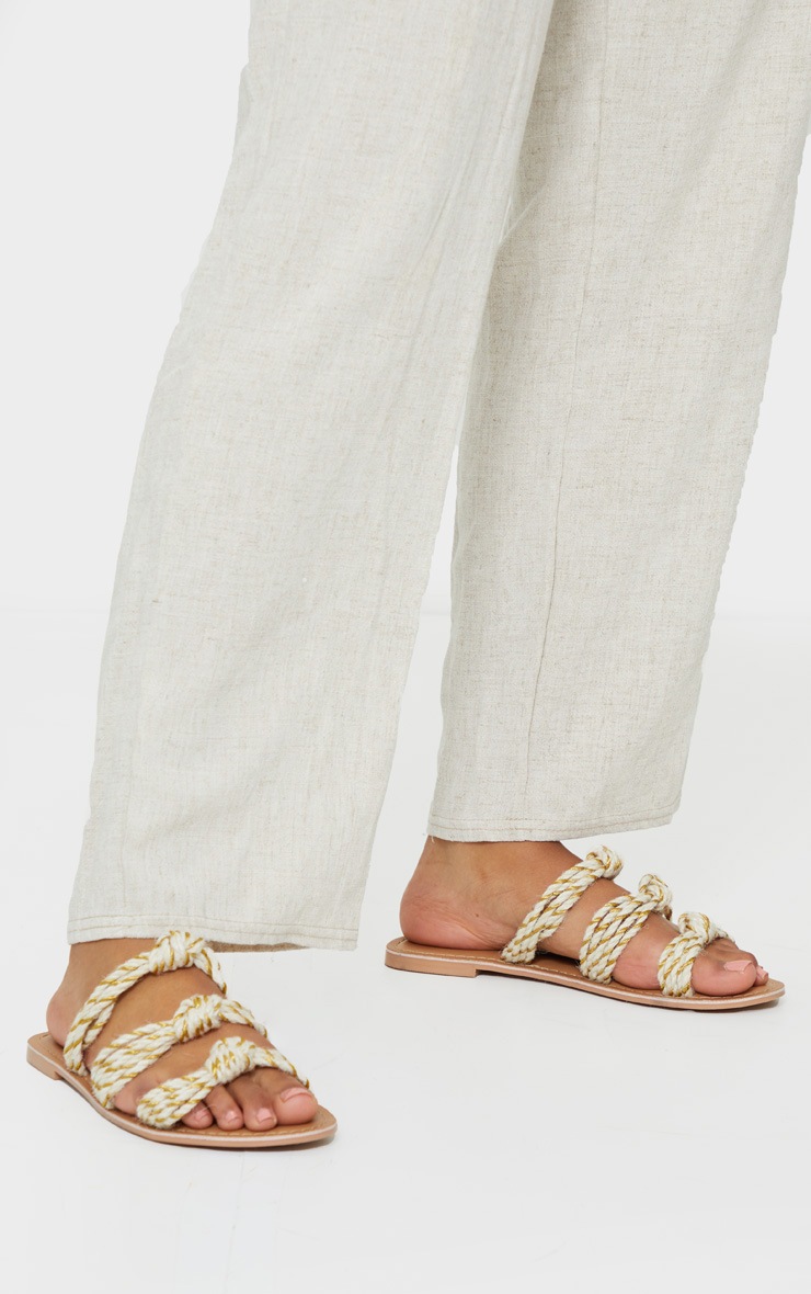 Nude Triple Strap Knot Rope Sandal