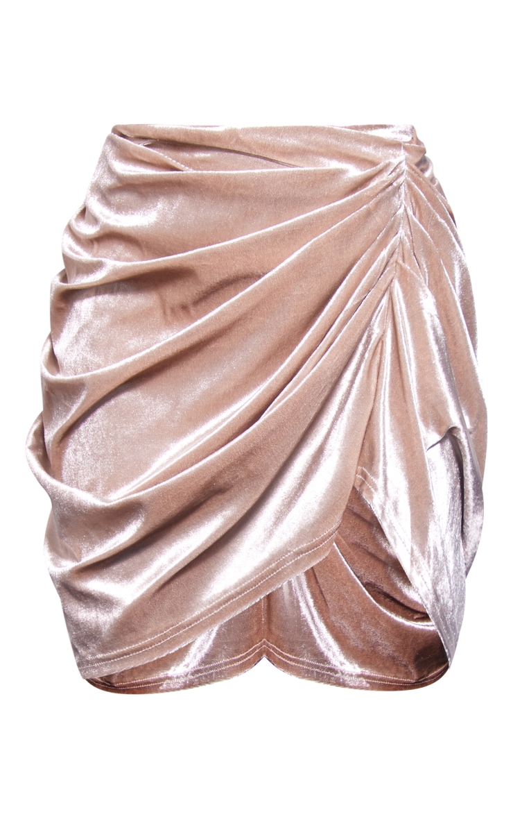 Champagne Velvet Ruched Mini Skirt image 2