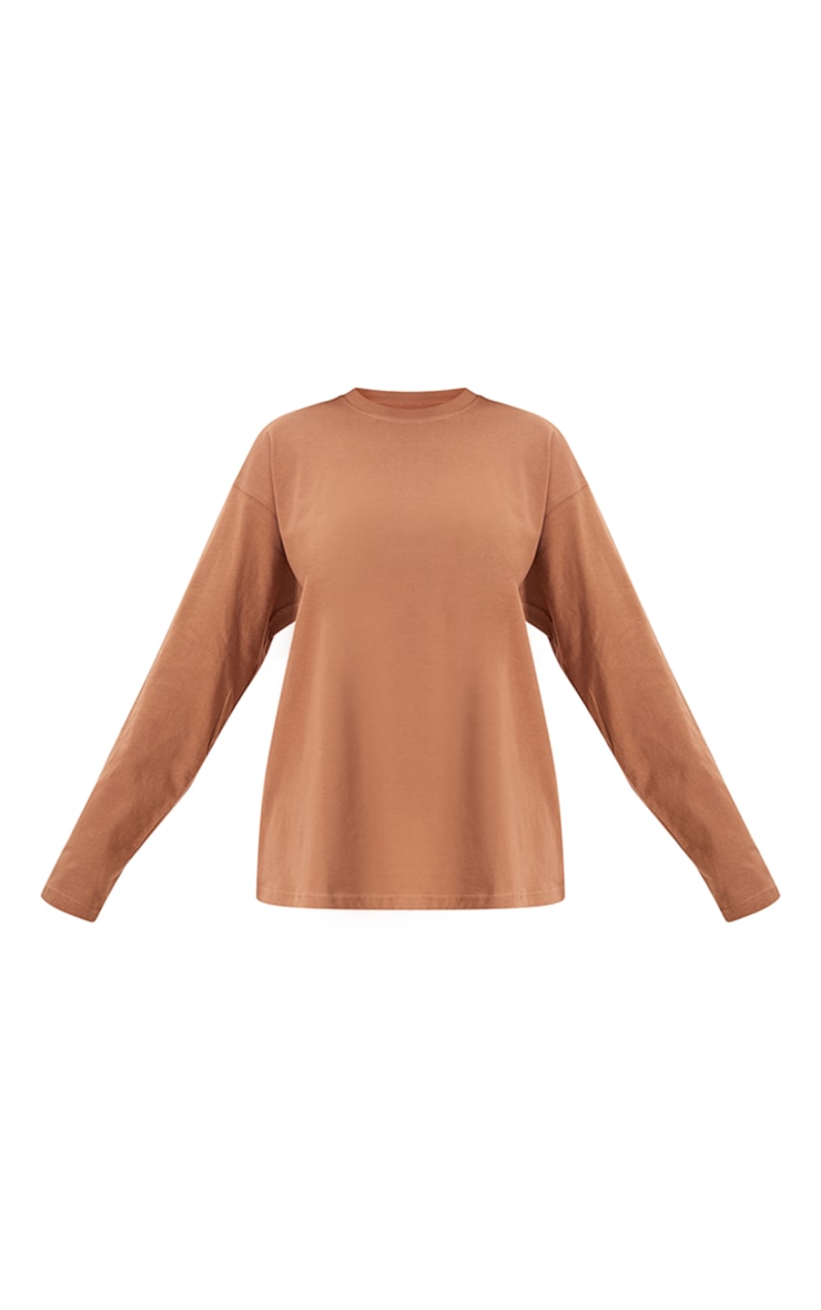 Mocha Cotton Oversized Long Sleeve T-shirt image 5