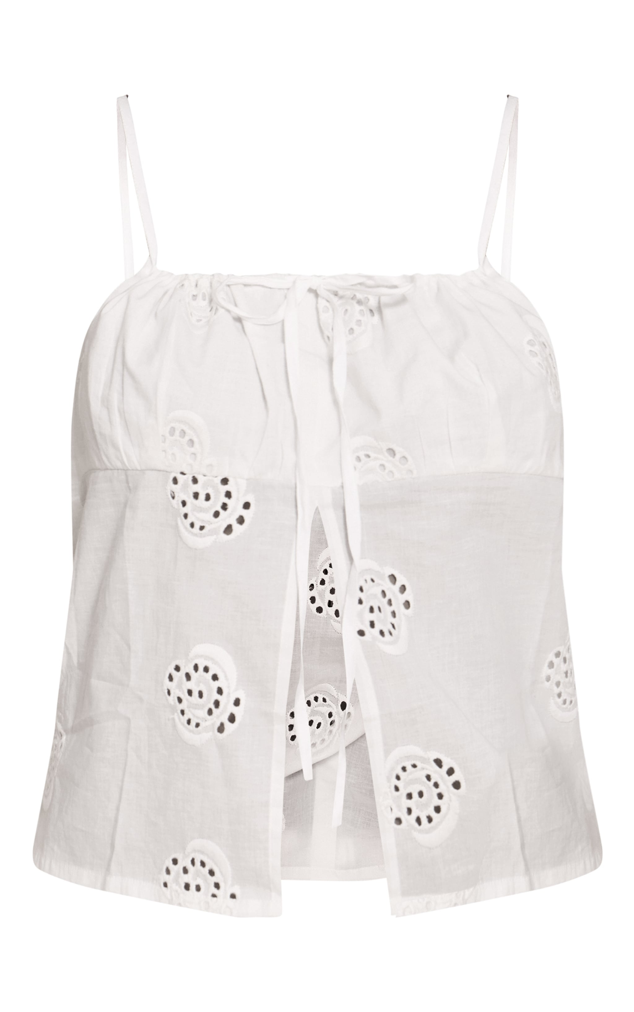 Petite White Linen Look Broderie Swirl Detail Floaty Top image 5