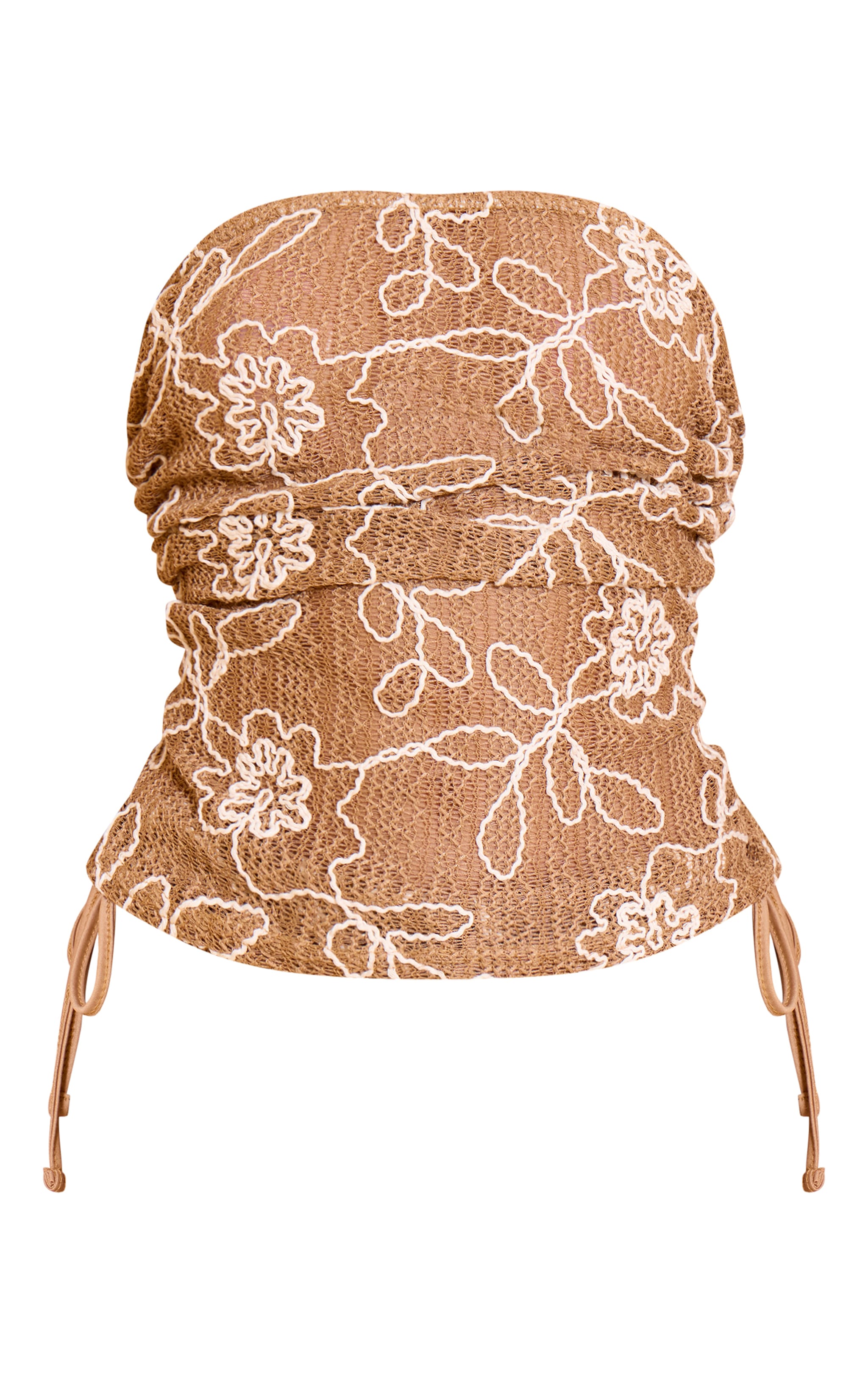 Tan Floral Crochet Bandeau Ruched Top image 5