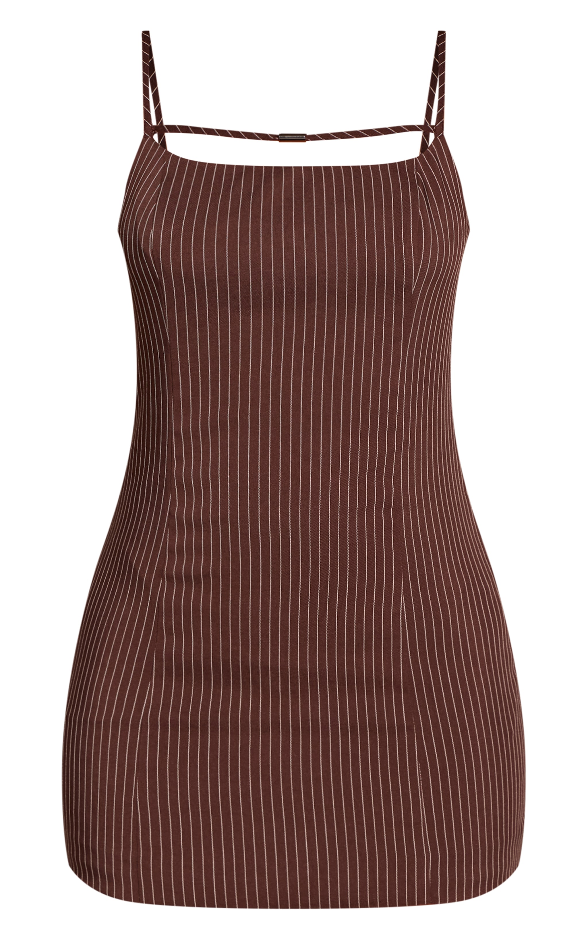Petite Chocolate Pinstripe Strappy Belt Detail Mini Dress image 5