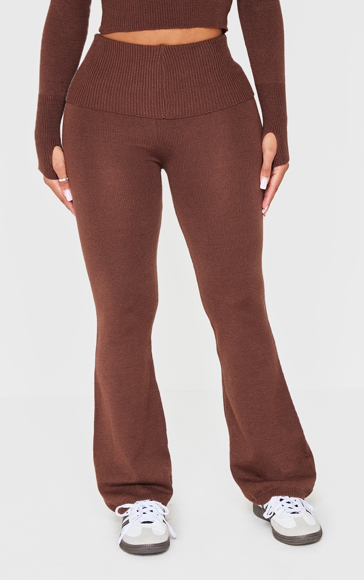 Shape Chocolate Knitted Flare Trousers image 2