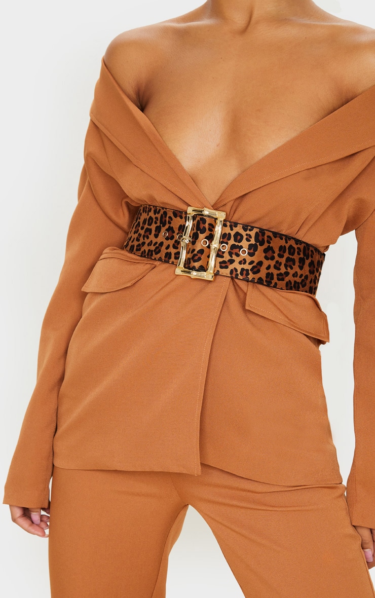 Leopard Bamboo Effect Buckle Wide Waist Belt