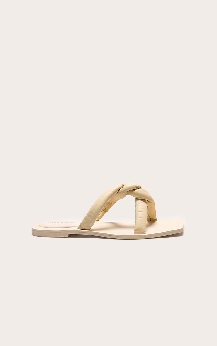 Sandales carrées en cuir véritable beige à brides rembourrées torsadées image 1