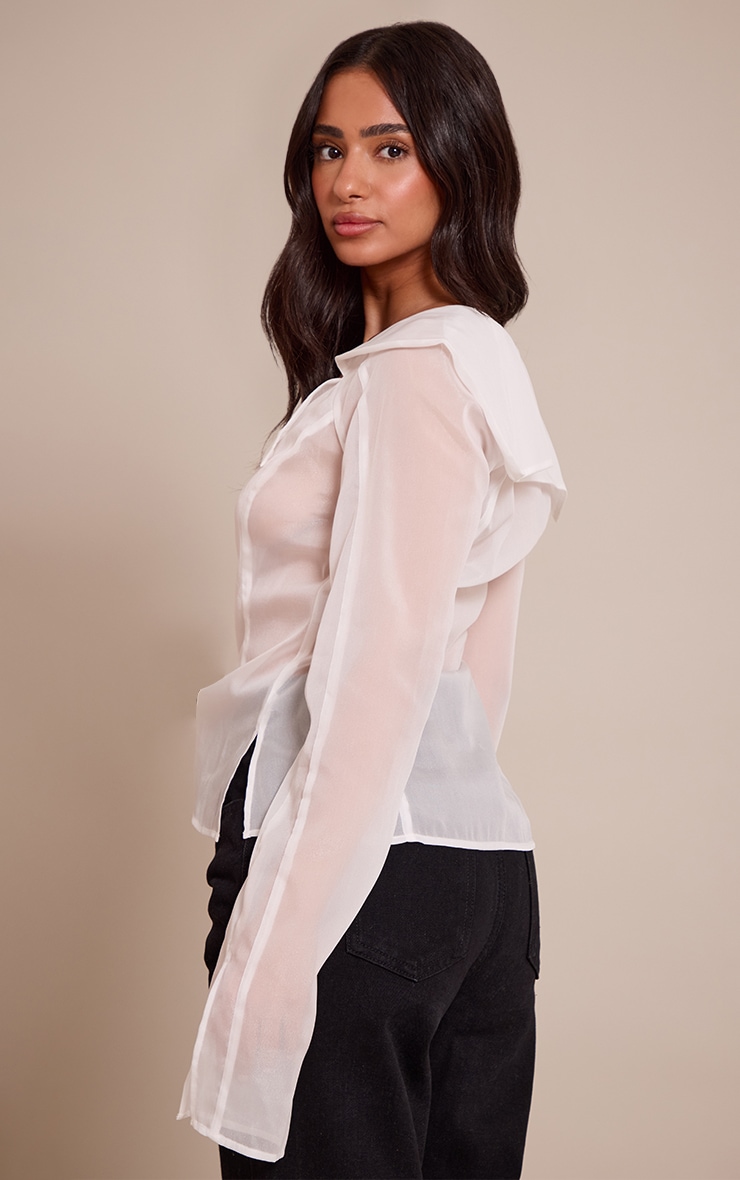 Petite White Button Detail Sheer Long Sleeve Top image 2