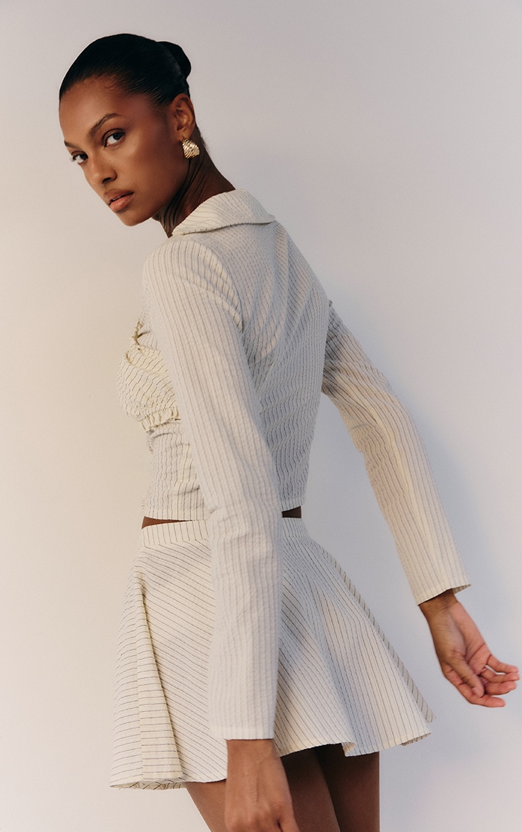 Cream Pinstripe Seersucker Flippy Mini Skirt image 3