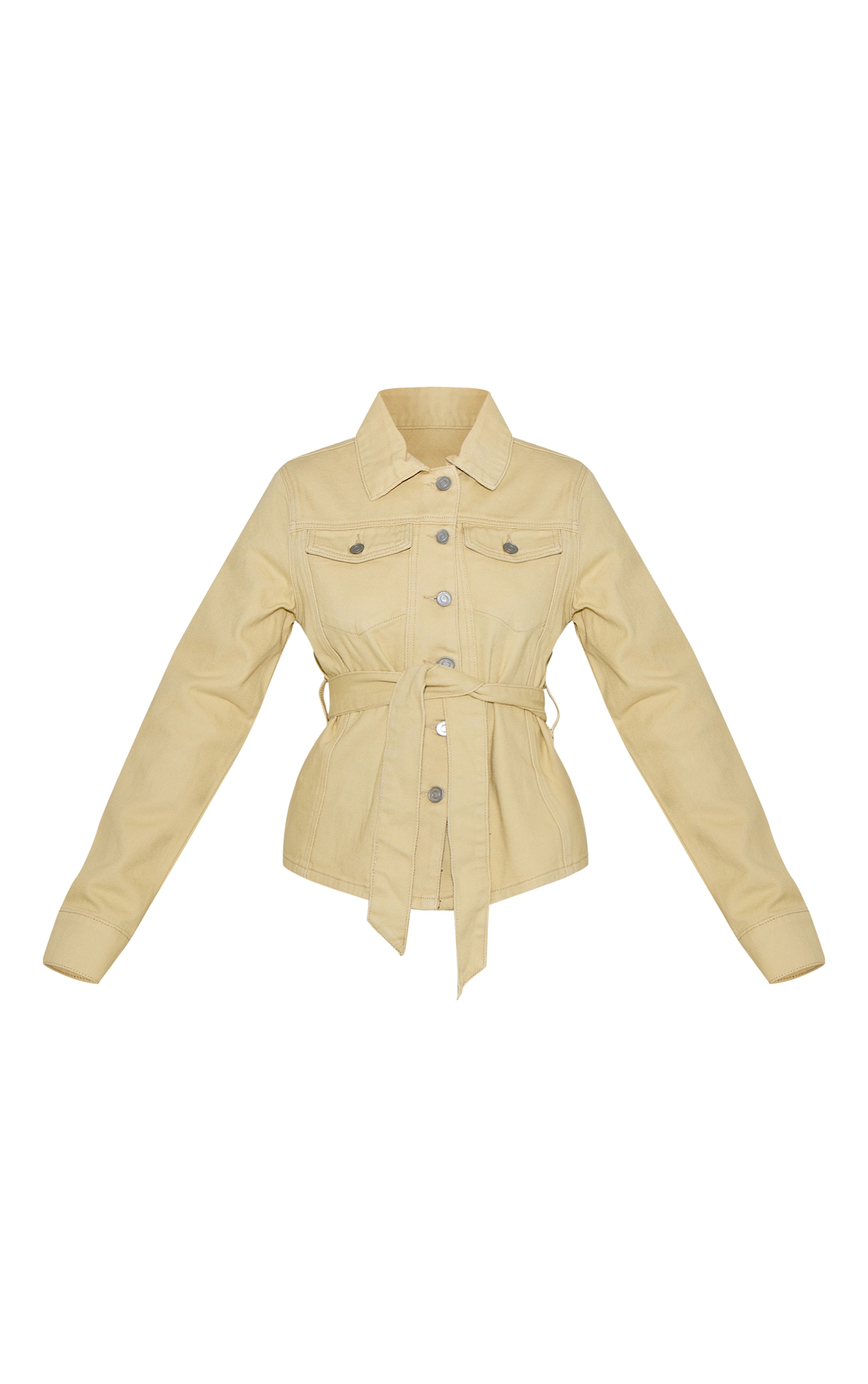 Butter Yellow Cinched Waist Belted Denim Jacket image 5