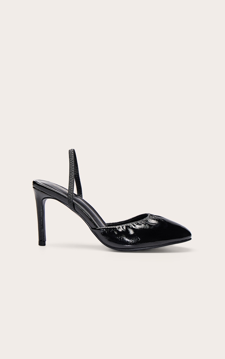 Black Crinkle PU Round Toe Sling Back image 2