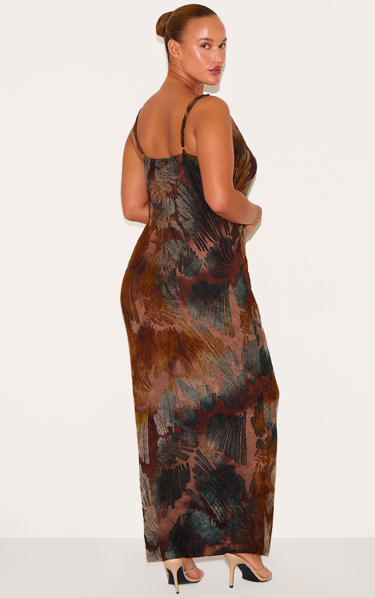 Plus Brown Cowl Neck Textured Maxi Dress image 2