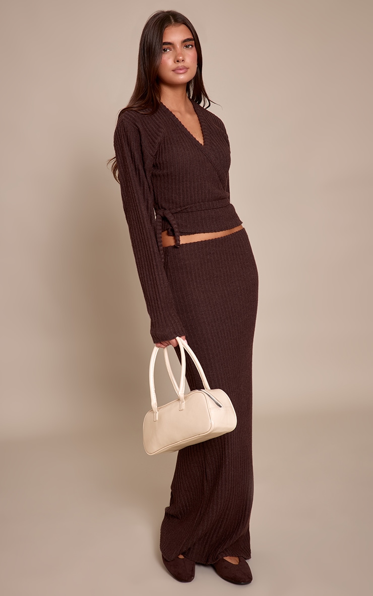 Dark Brown Brushed Elasticated Waist Maxi Skirt image 2