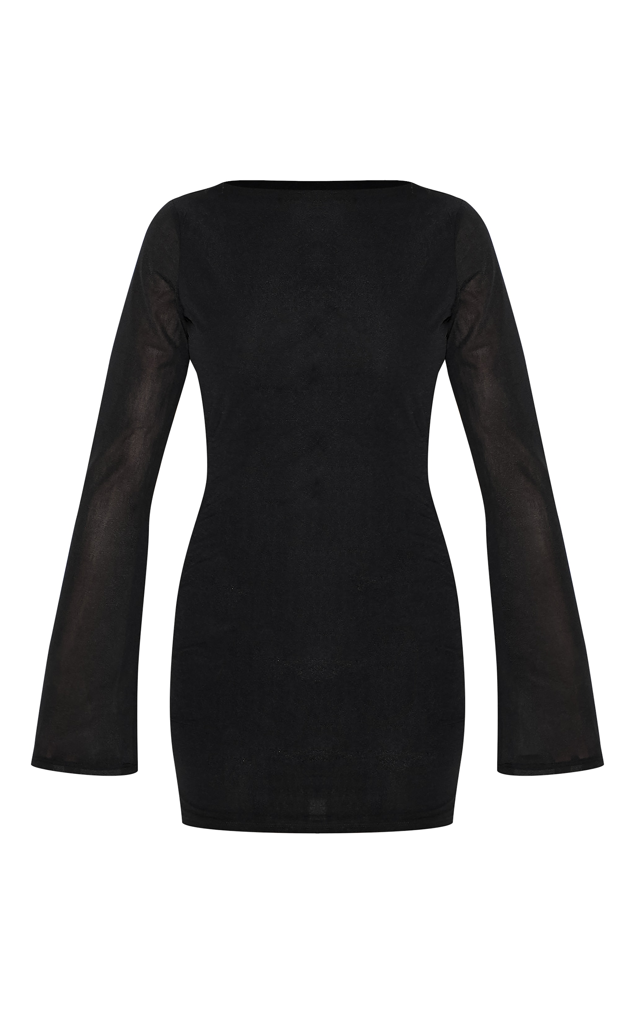 Robe droite en mousseline de soie noire à col bateau et manches longues image 5