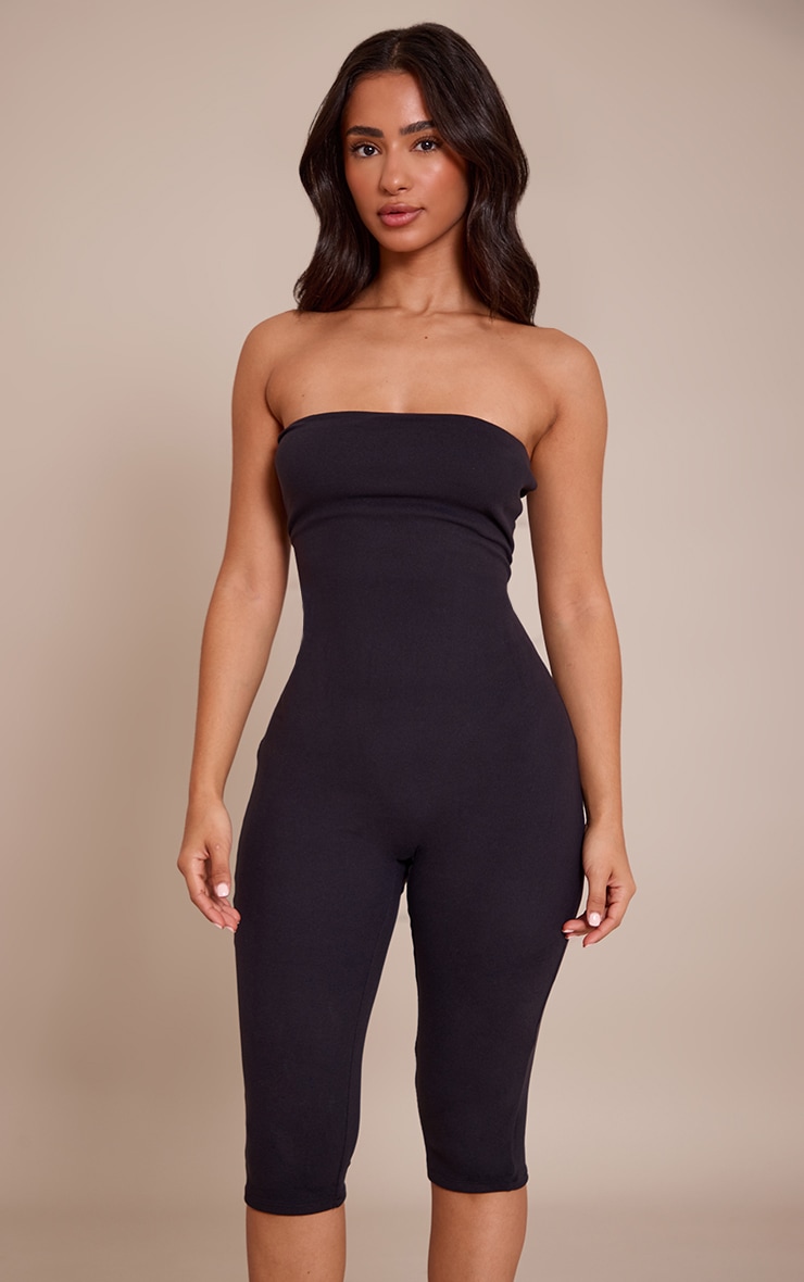 Petite Black Contour Jersey Bandeau Capri Catsuit image 3