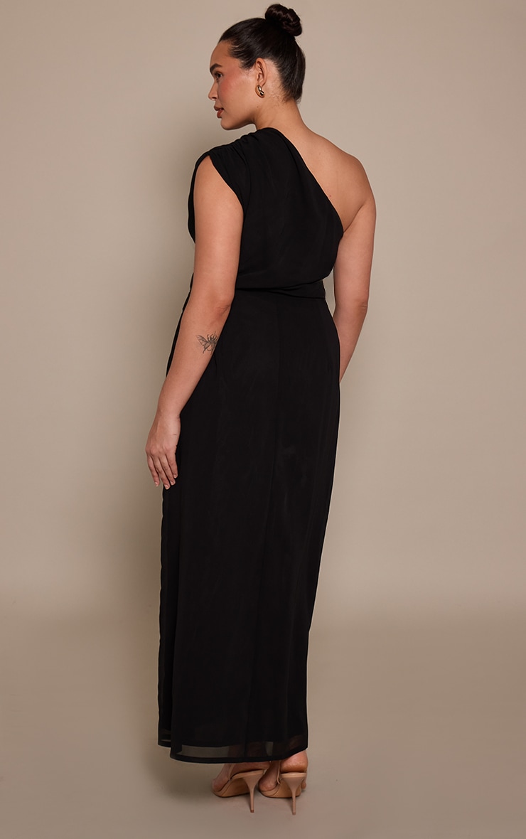 Plus Black Drape One Shoulder Maxi Dress  image 2