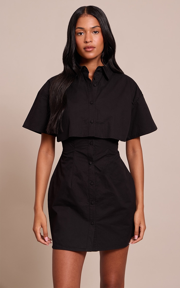 Tall Black Overlay Detail Shift Dress image 1