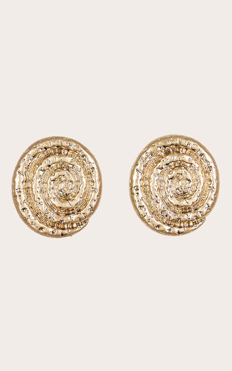 Boucles d'oreilles épaisses martelées dorées à tourbillons image 2