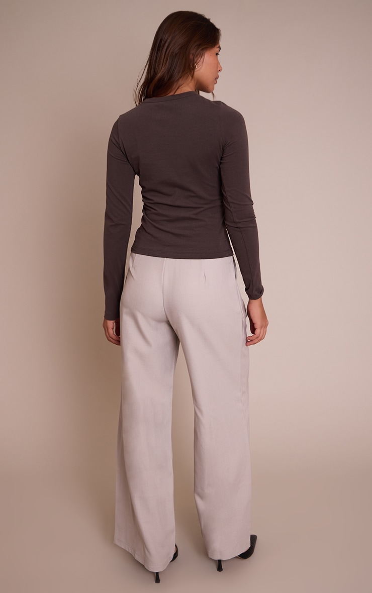 Pantalon large tissé gris pierre clair à double plissures image 3
