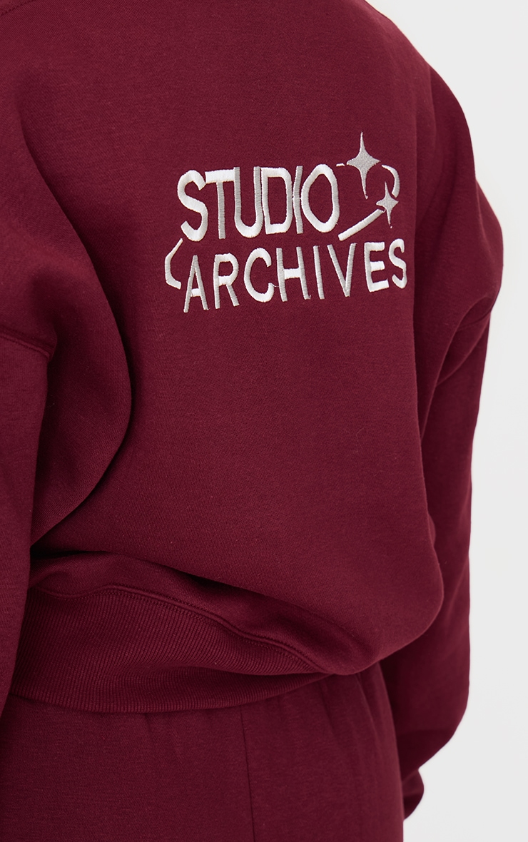 Burgundy Studio Archives Embroidered Zip Up Jacket