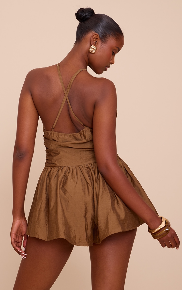 Chocolate Woven Halter Neck Romper image 2