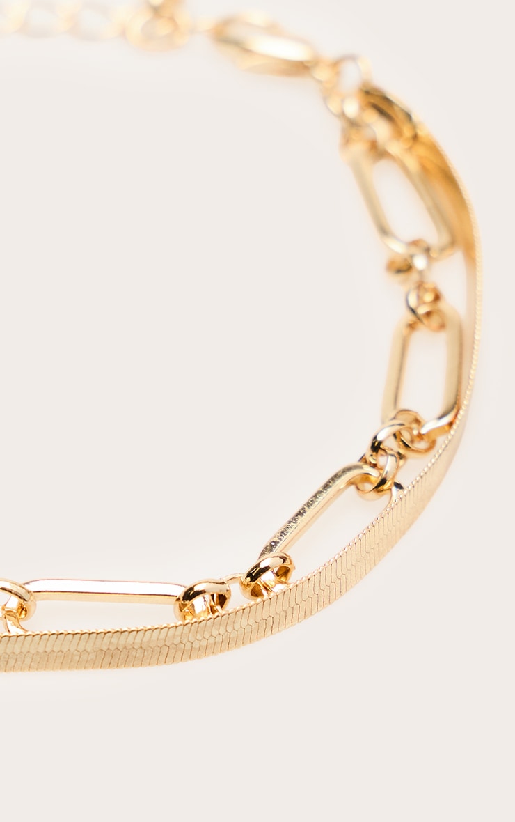 Gold Snake Chain Layered Link Bracelet  image 3