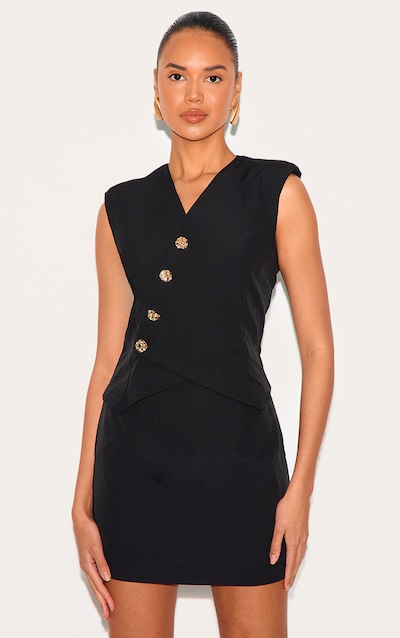 Black Woven Asymmetric Mini Dress