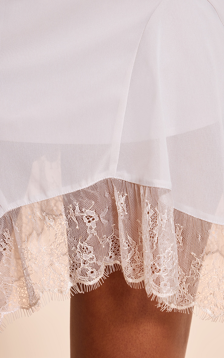 Grey Chiffon Lace Trim Hanky Hem Mini Skirt image 5