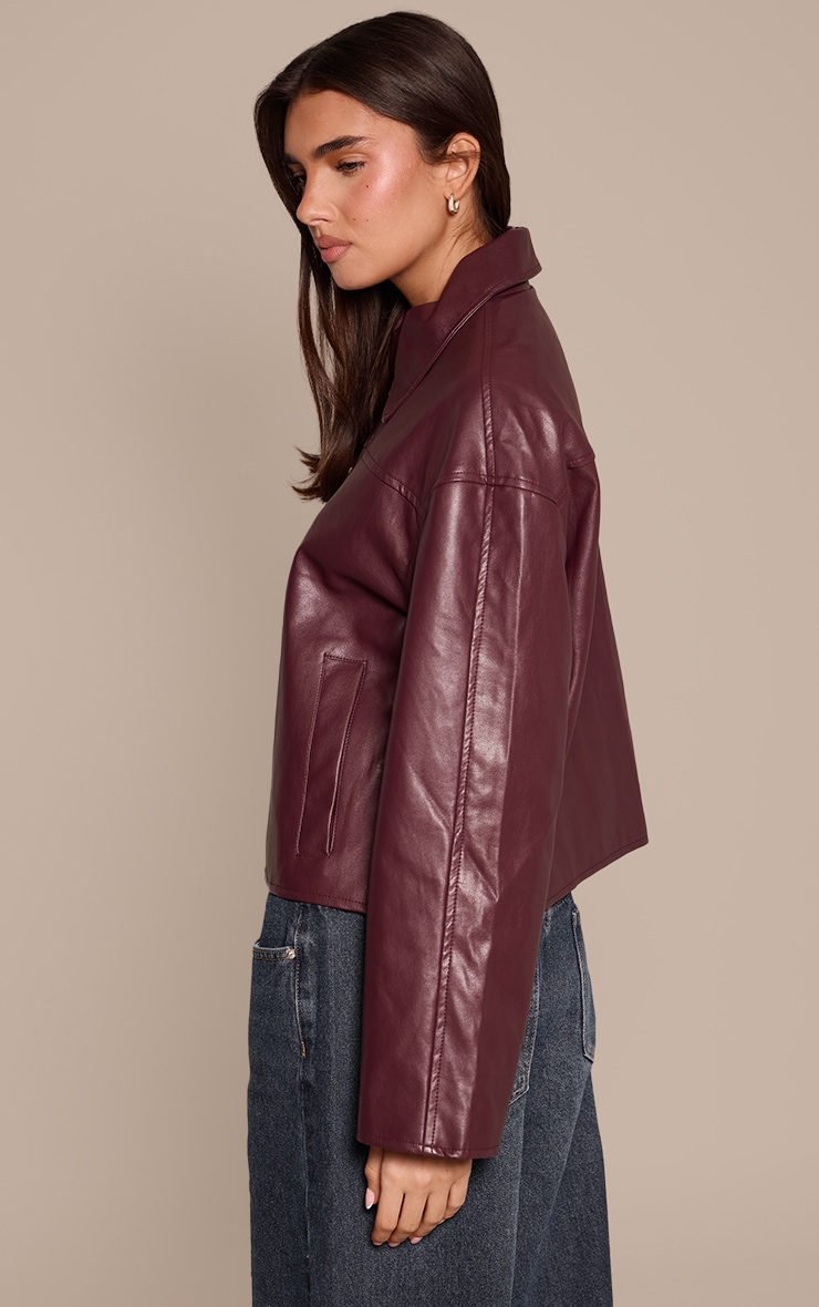 Burgundy Zip Through Pu Jacket image 2