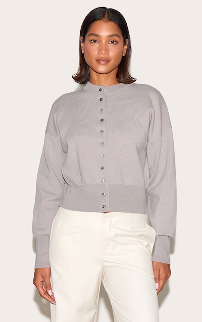 Ash Grey Compact Knit Button Through Cardigan