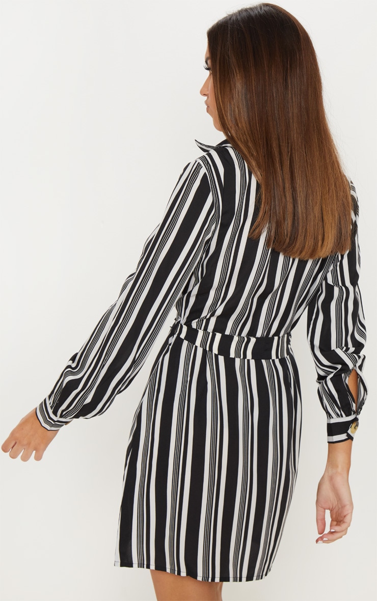 Monochrome Stripe Button Detail Skater Dress image 2