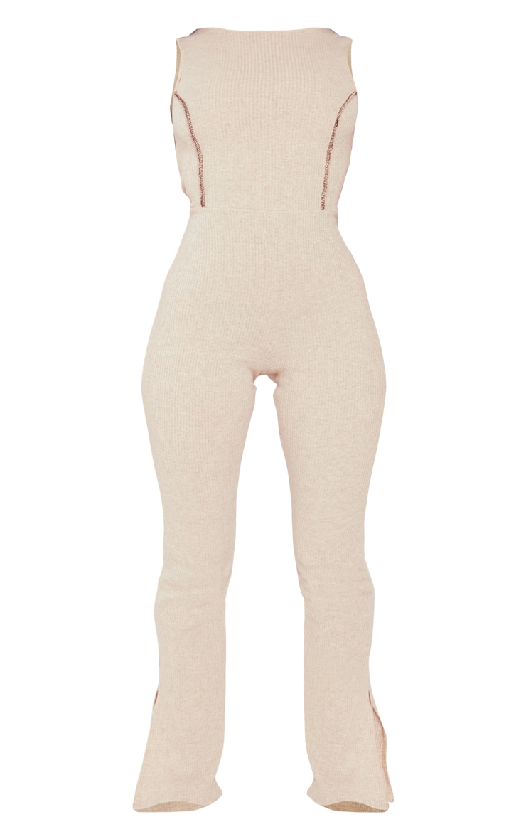 Oatmeal Seam Detail Sleeveless Split Hem Jumpsuit image 5