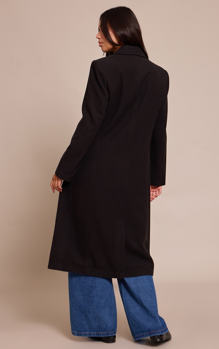 Black Single Breasted Seam Detail Wool Look Maxi Coat image 2