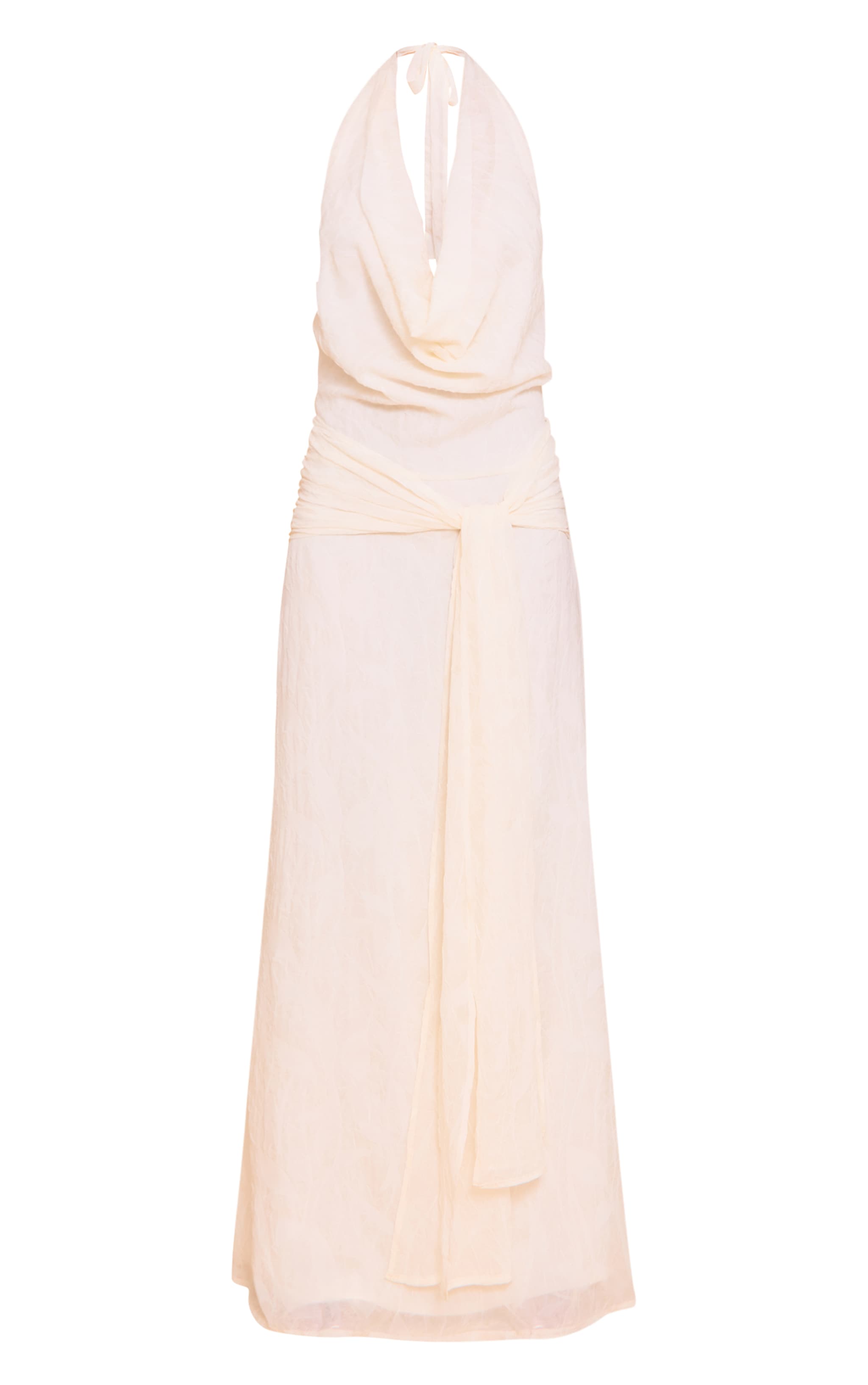 Robe longue texturée non colorée à col bénitier et partie nouée image 5