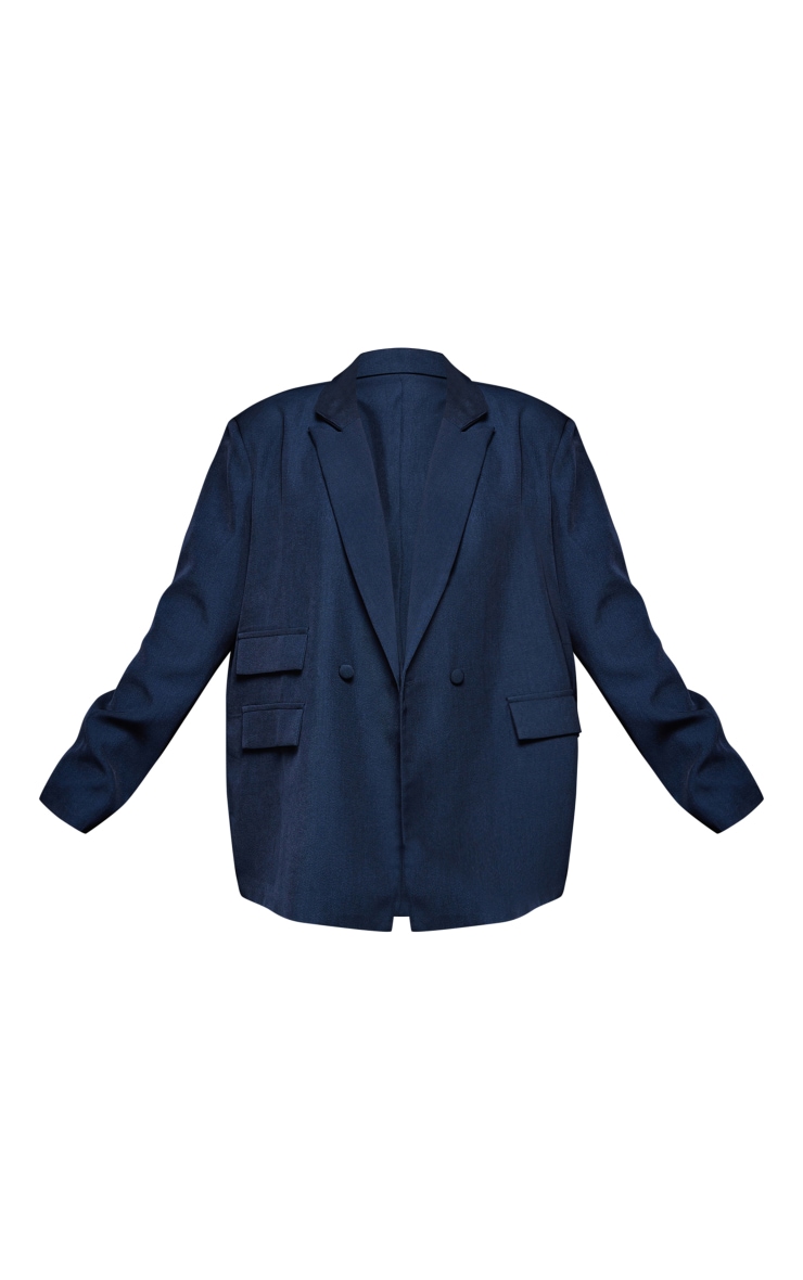 Plus Navy Double Pocket Detail Double Breasted Blazer image 5