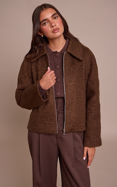 Chocolate Boucle Zip Up Jacket