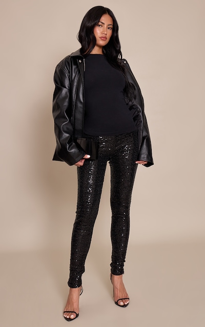 Black Sequin High Waisted Leggings