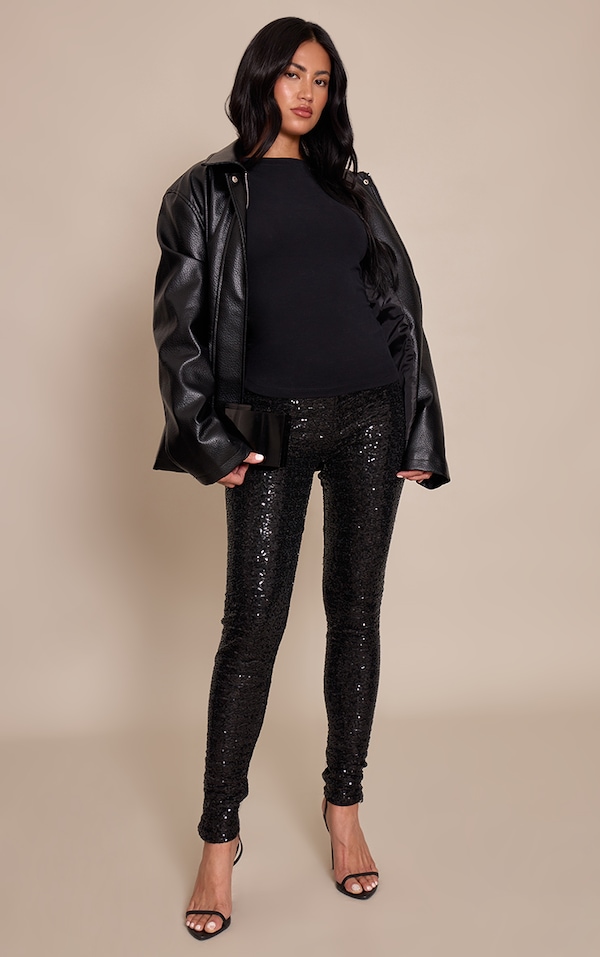 Black Sequin High Waisted Leggings