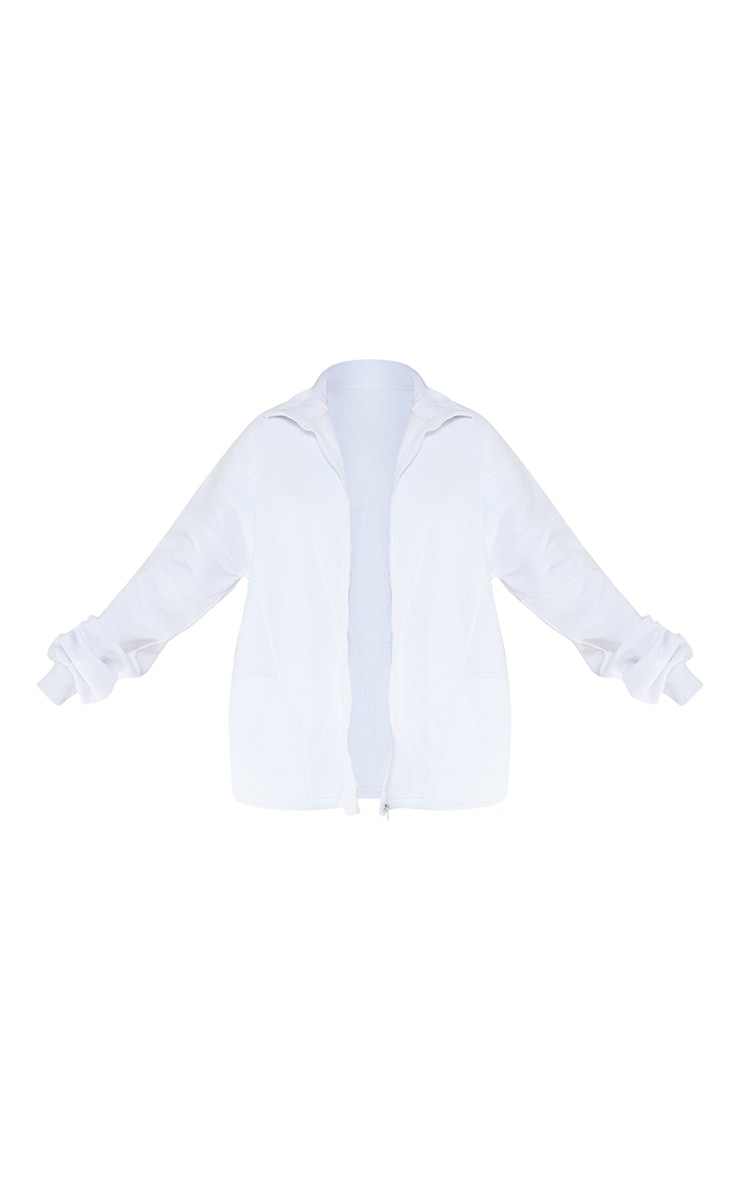 White Oversized Paneled Zip Up Sweat image 5