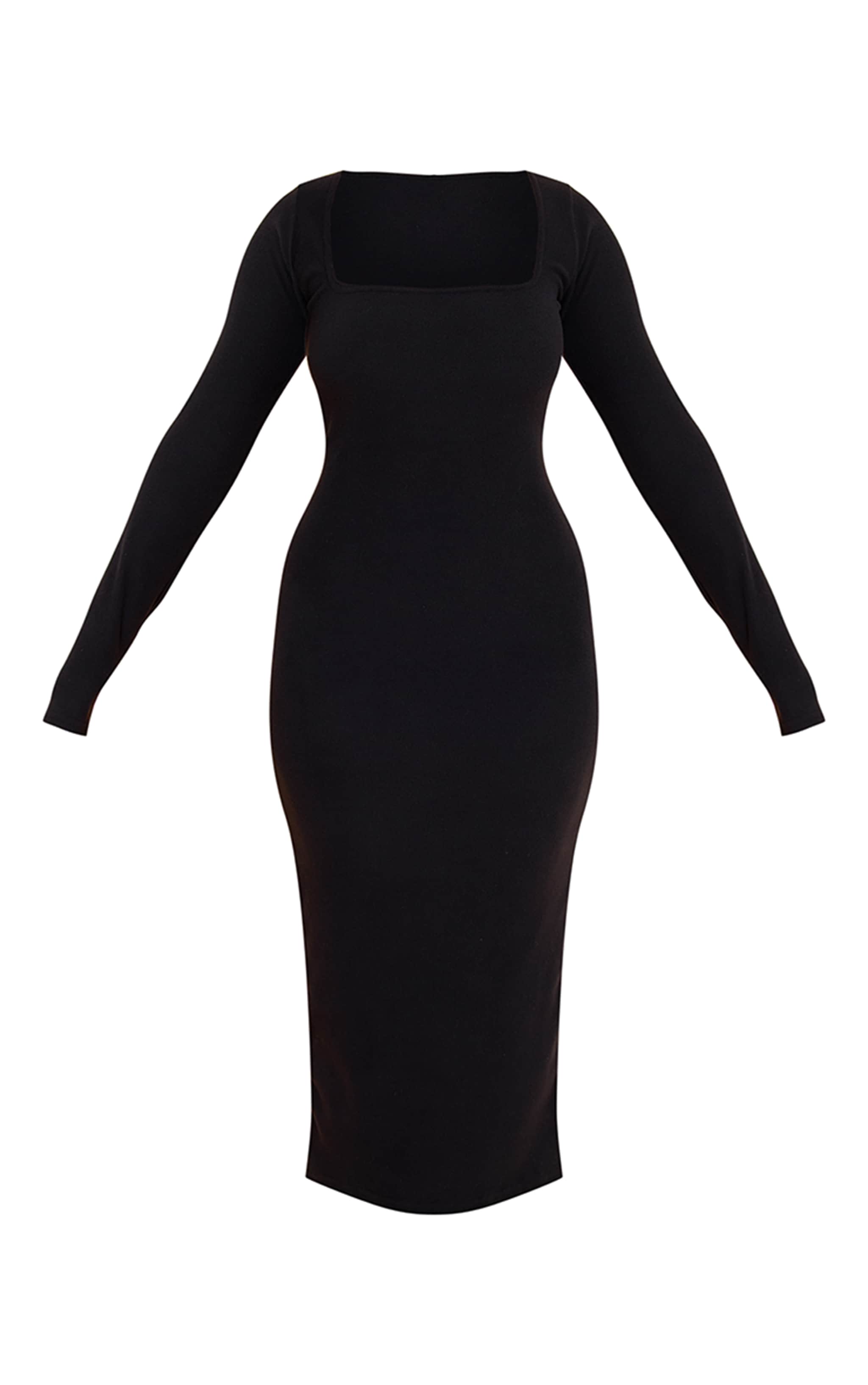 Shape Black Micro Rib Square Neck Long Sleeve Maxi Dress image 5