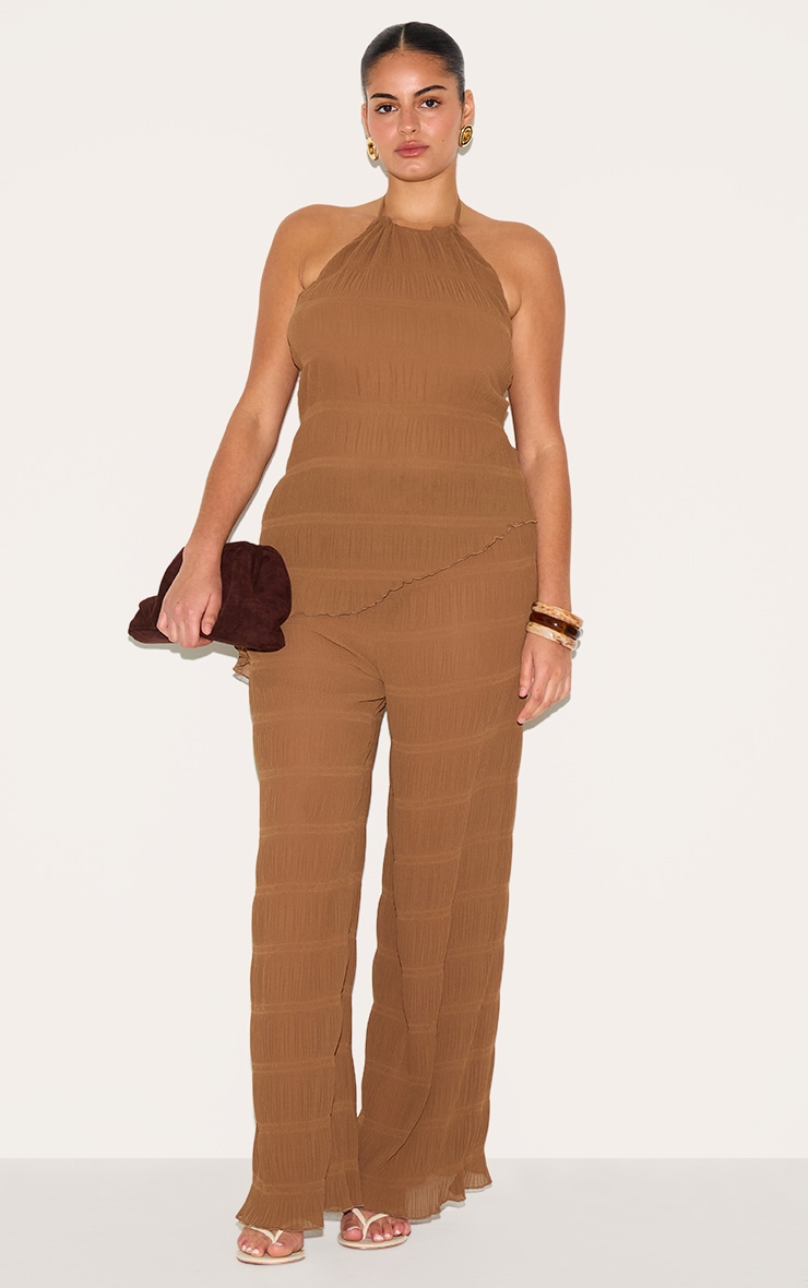 Plus Chocolate Textured Woven Backless Sheer Asymmetric Long Top image 3