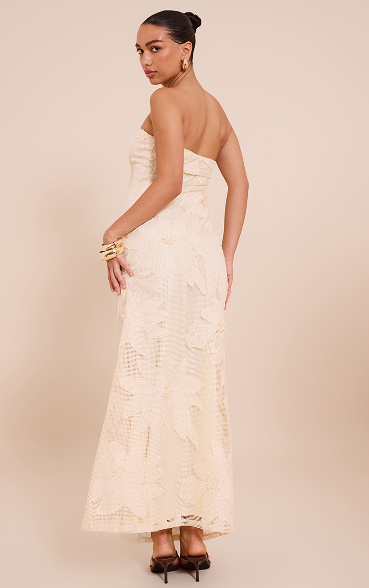 Natural Floral Embroidered Textured Bandeau Maxi Dress image 2