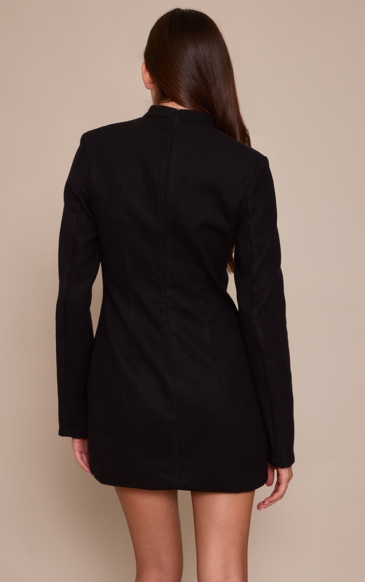 Black Brushed Woven Long Sleeve Button Detail Mini Dress image 2