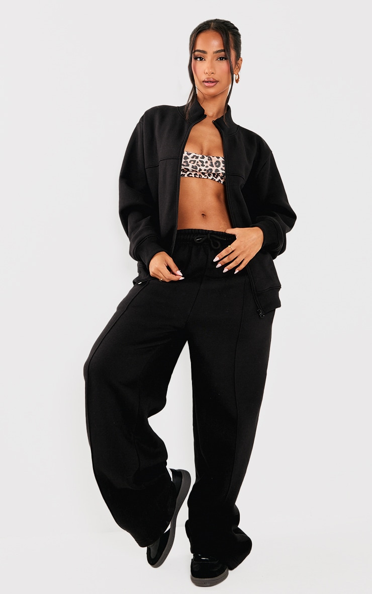 Petite Black Seam Detail Zip Through Track Top image 3