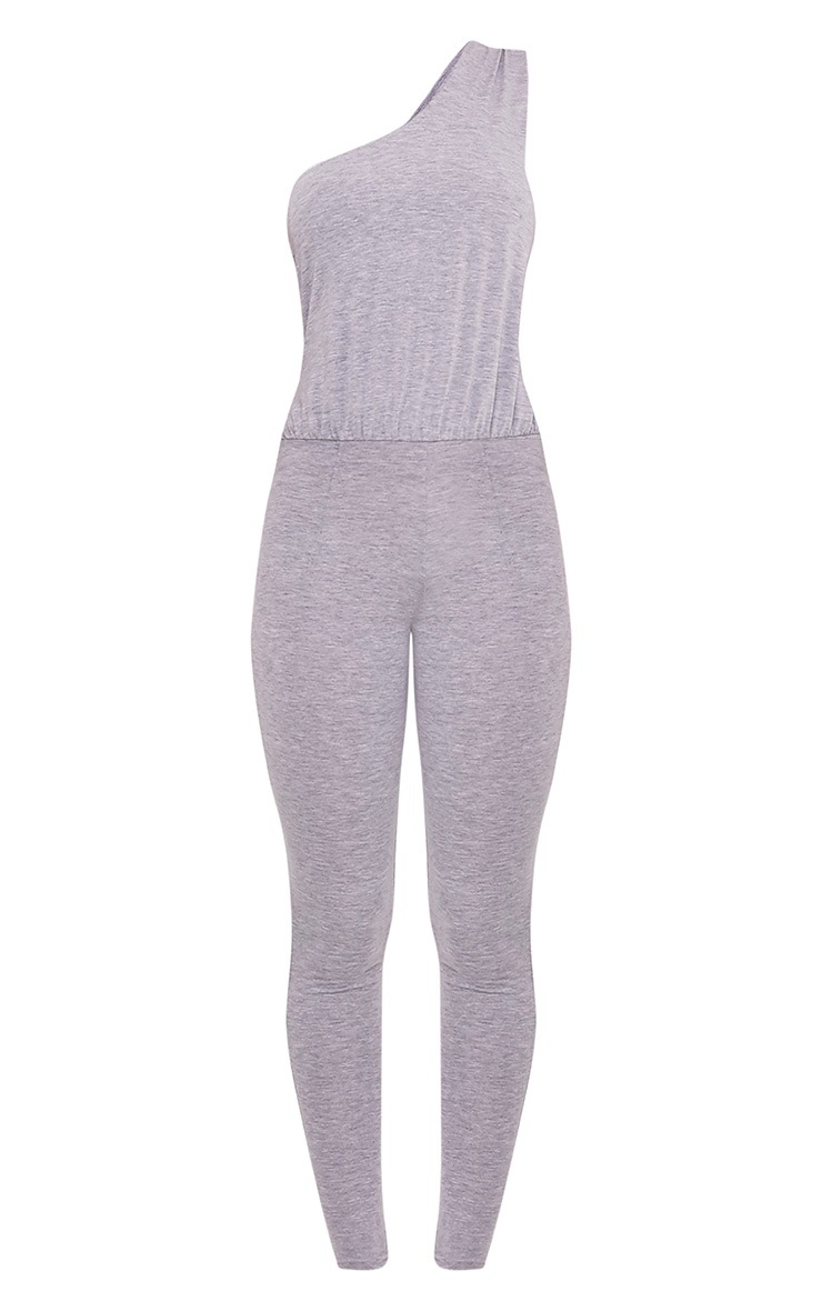 Jess Grey One Shoulder Jersey Jumpsuit PrettyLittleThing AUS