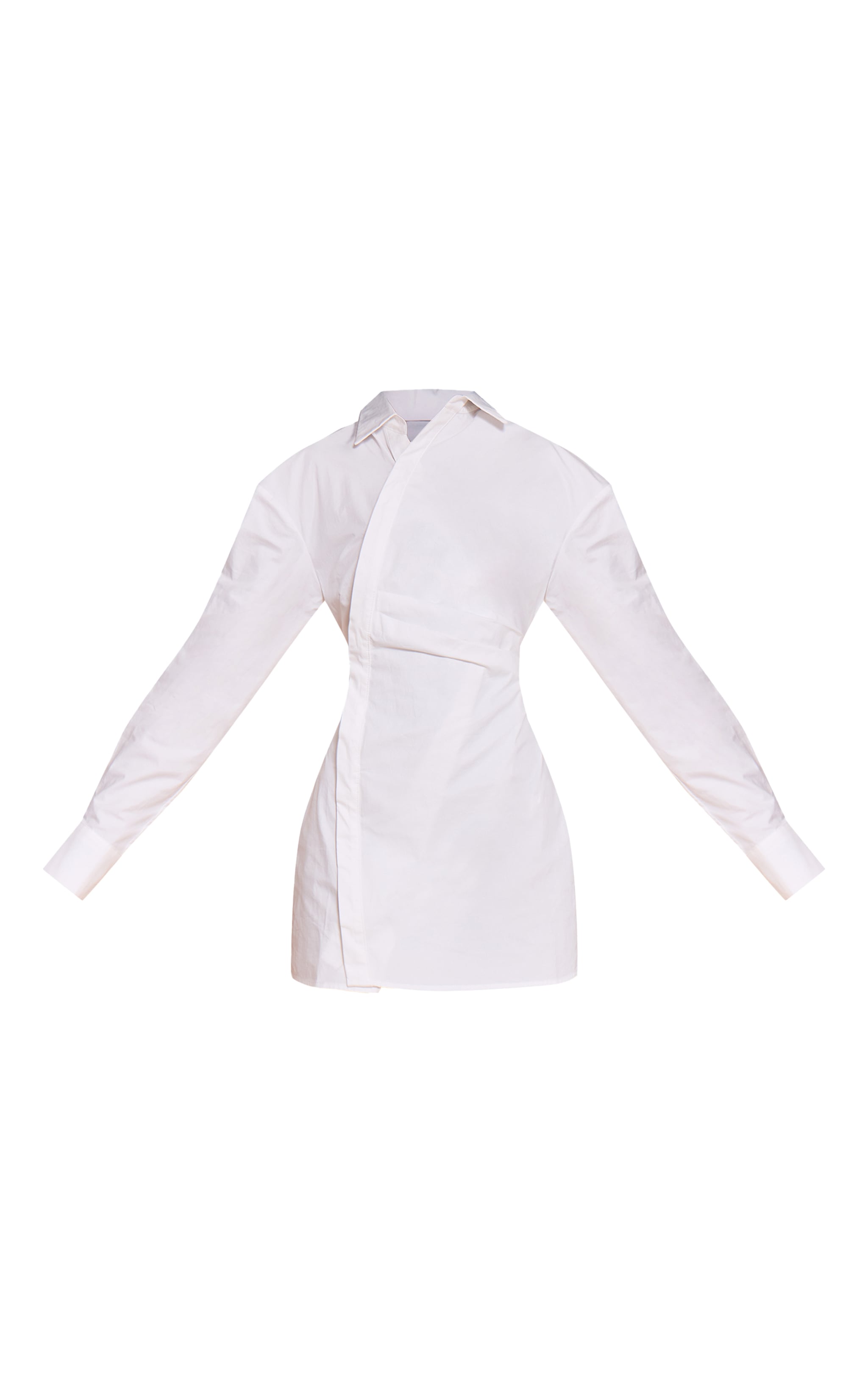 White Asymmetric Button Down Long Sleeve Shirt Dress image 5