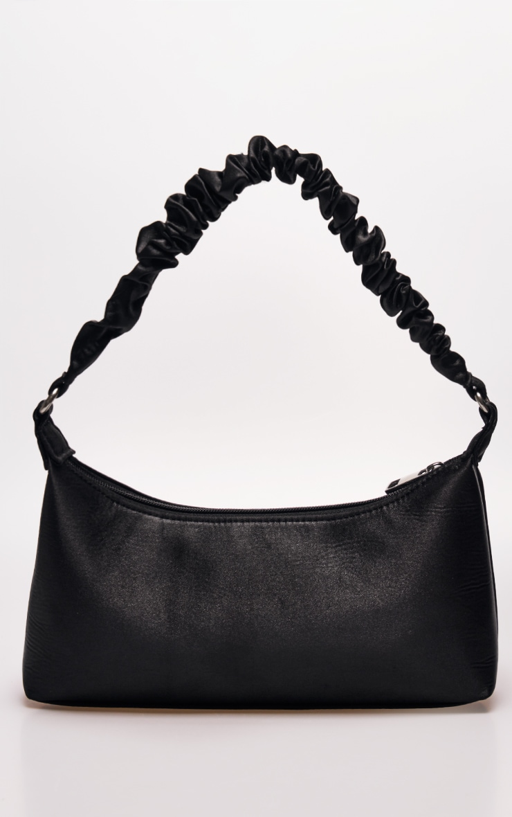 Black Satin Ruched Handle Shoulder Bag image 2