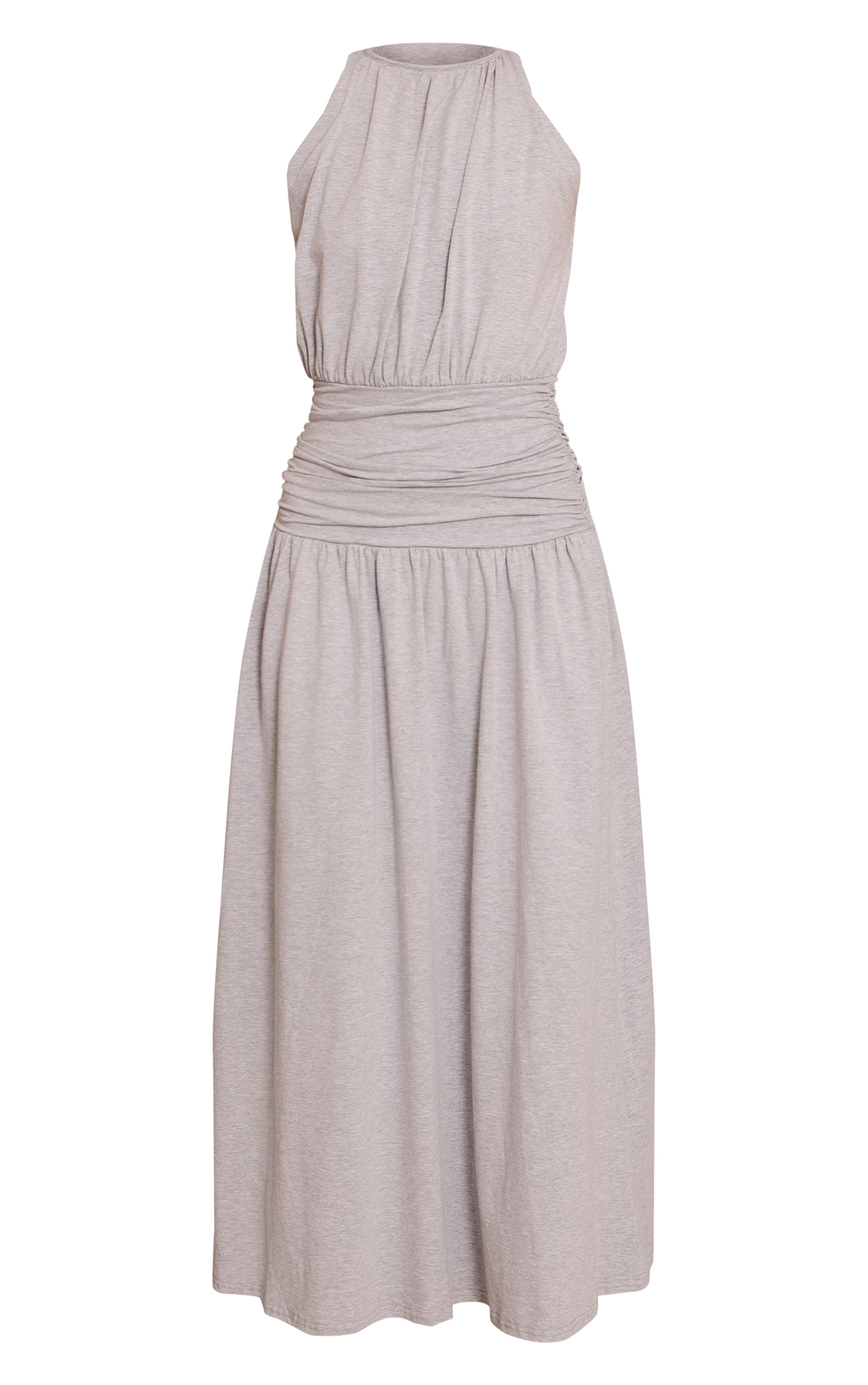 Charcoal Jersey Halterneck Ruched Detail Maxi Dress image 5