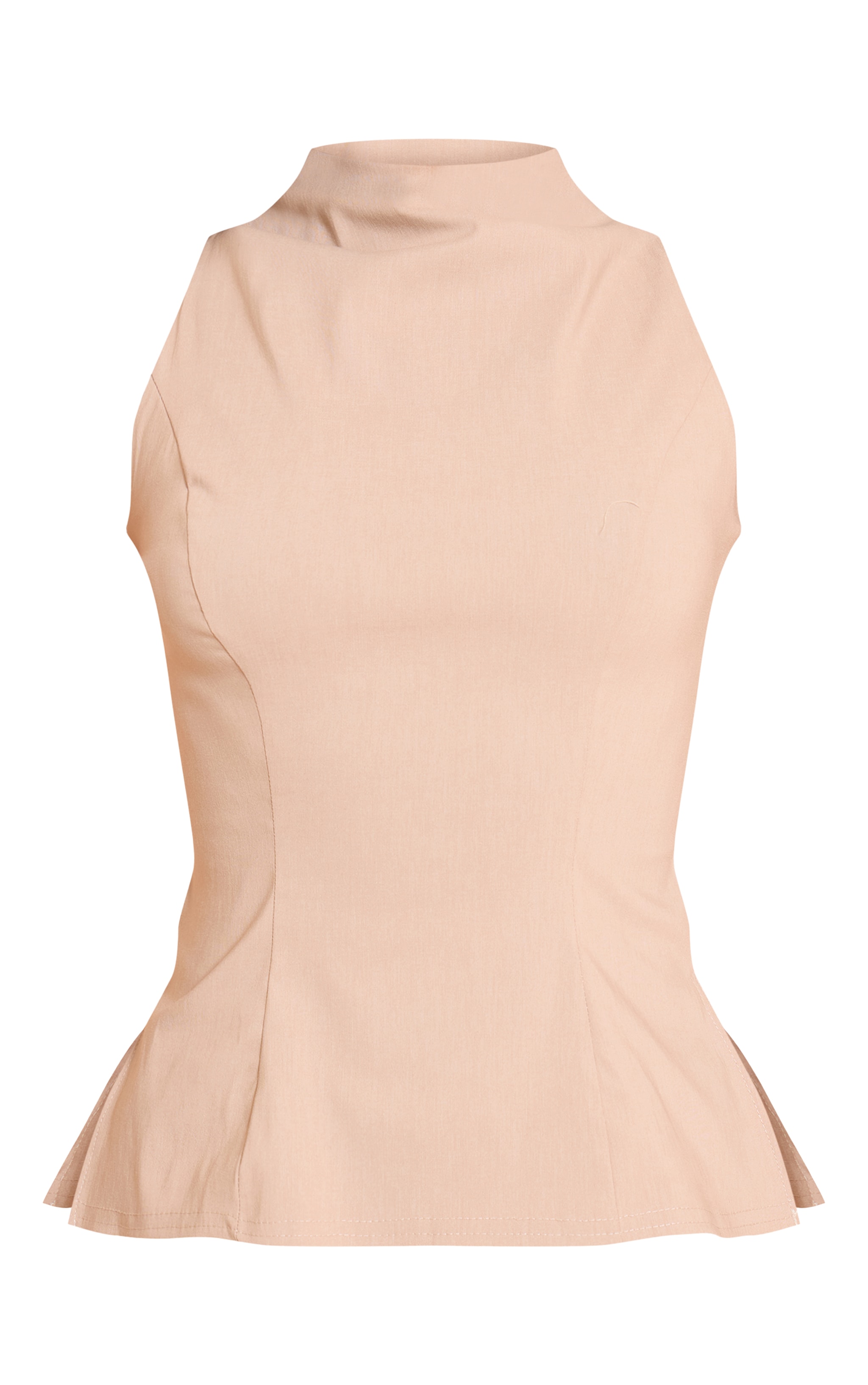 Stone Lightweight Woven High Neck Waist Detail Long Top image 5