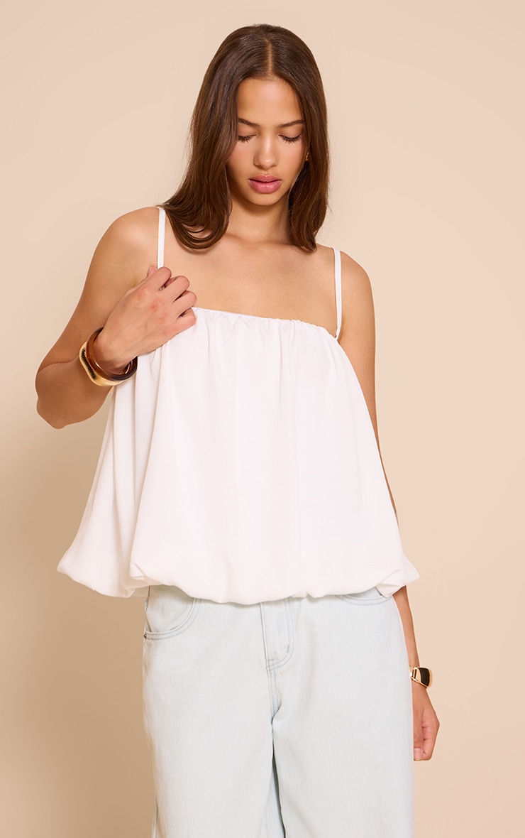 White Chiffon Strappy Puff Ball Top image 4