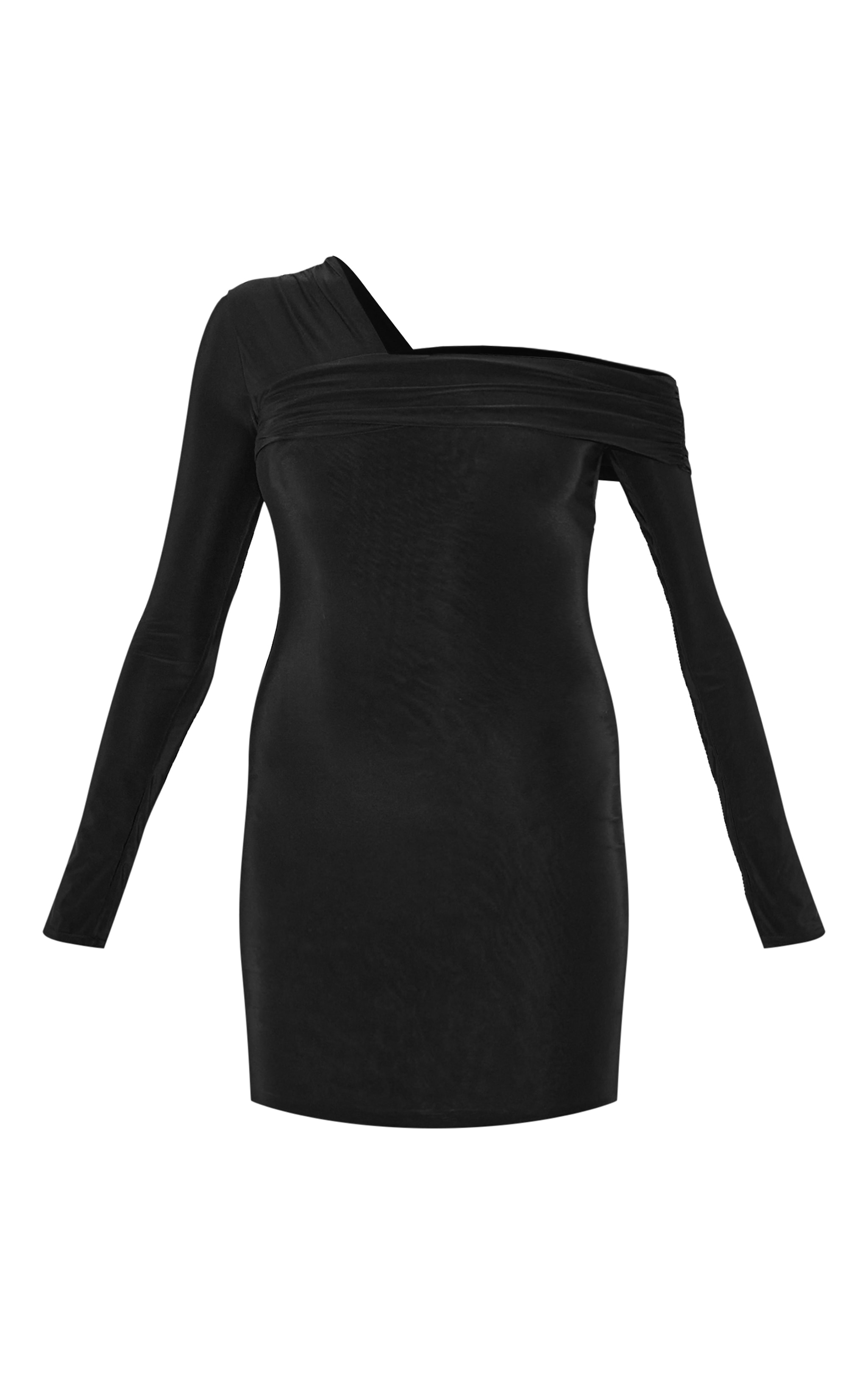 Black Double Layer Slinky Off Shoulder Mini Dress image 5